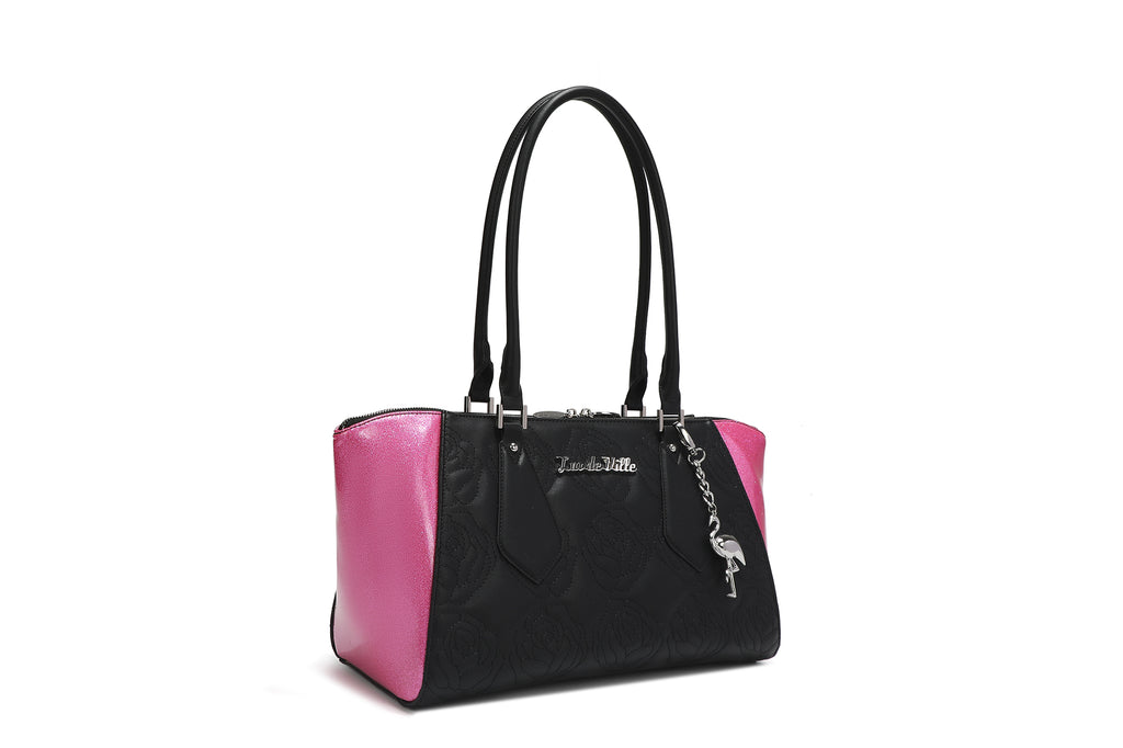 Black with Winkle Pink Sparkle Safari Tote - Front