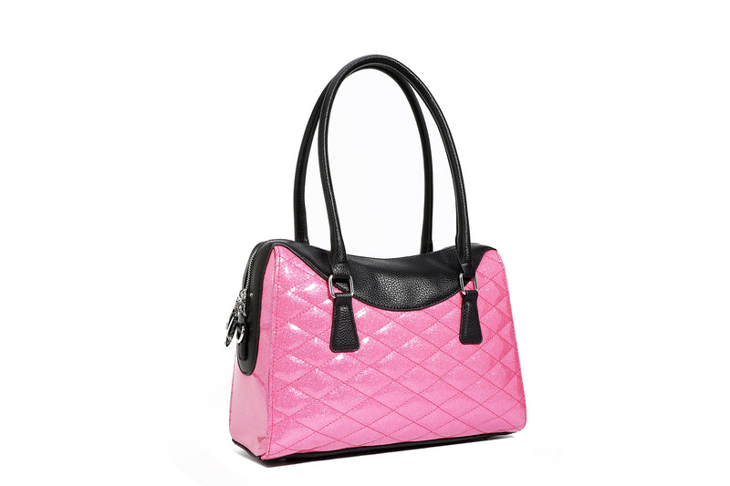 Black and Winkle Pink Sparkle Route 66 Tote back