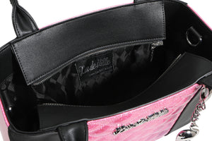 Black and Winkle Pink Sparkle Cha Cha Tote - inside