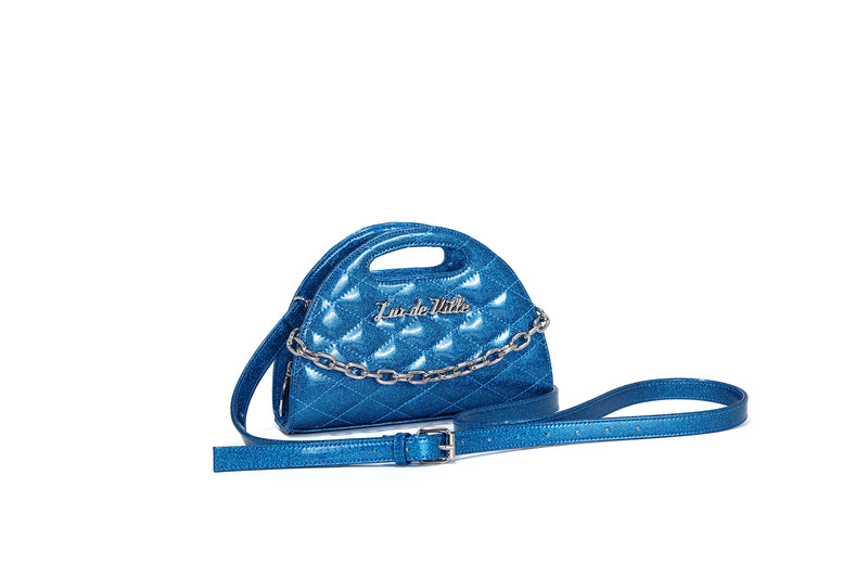 Villain Blue Sparkle - Half Moon Tiny Tote - front with strap