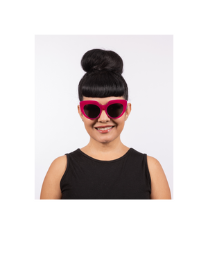 Dahlia Sunglasses - Hot Pink Acetate Frame - Oversized cat-eye is just delicious. Features the Lux de Ville logo on the inside of the arm and dark lenses.