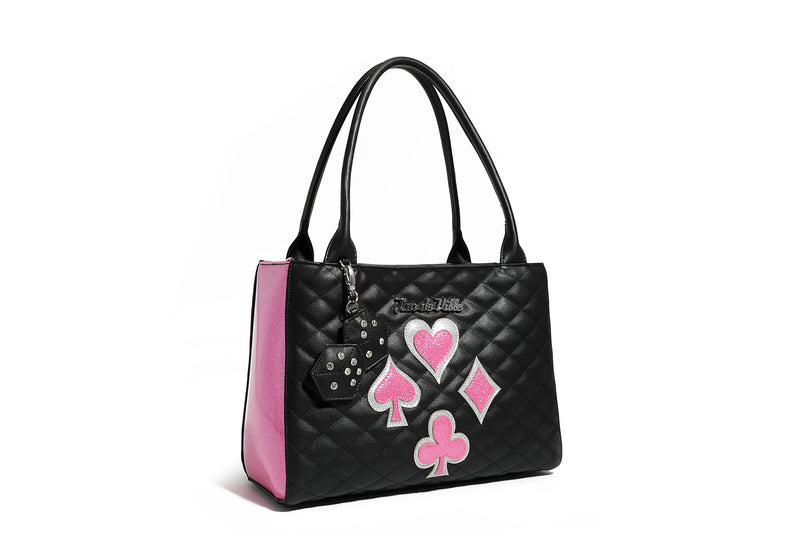 Black and Winkle Pink Sparkle Lucky Me Tote - Front