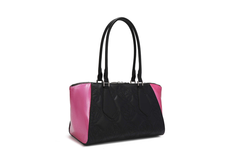 Black with Winkle Pink Sparkle Safari Tote - Back