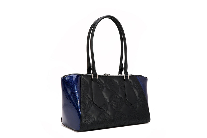 Black with royal blue sparkle safari tote - back