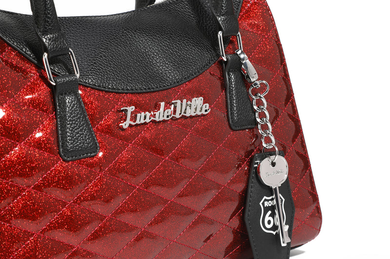 Black and Red Rum Sparkle Route 66 Tote Detail