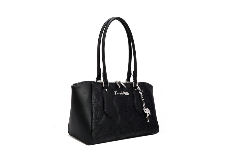 Black Smooth Solid Safari Tote - Front