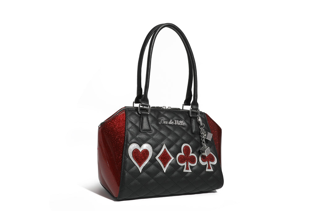 Black with Red Rum Sparkle De Lux Tote - Front