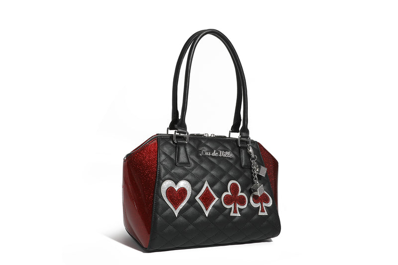 Black with Red Rum Sparkle De Lux Tote - Front