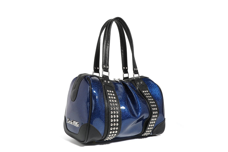 Black and Royal Blue Sparkle Evie Tote - Front