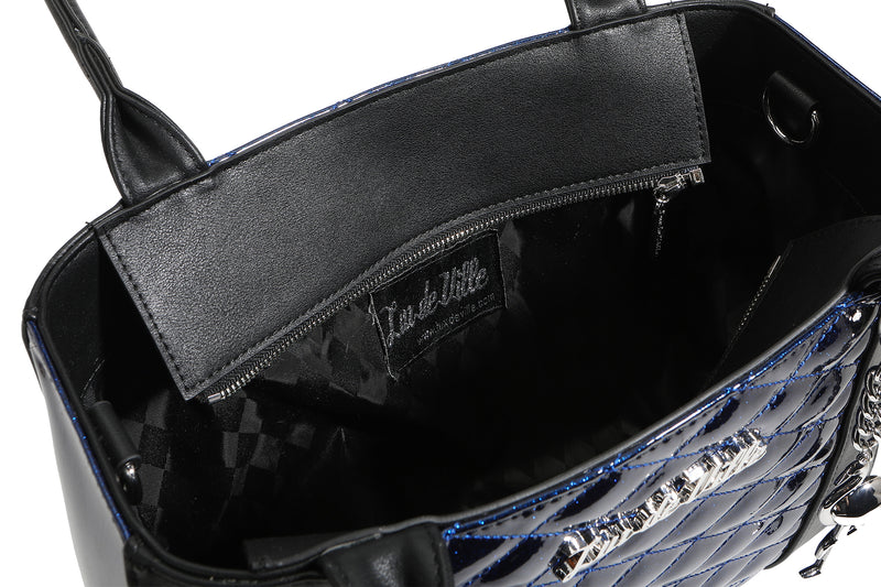 Black and Royal Blue Sparkle Cha Cha Tote - inside