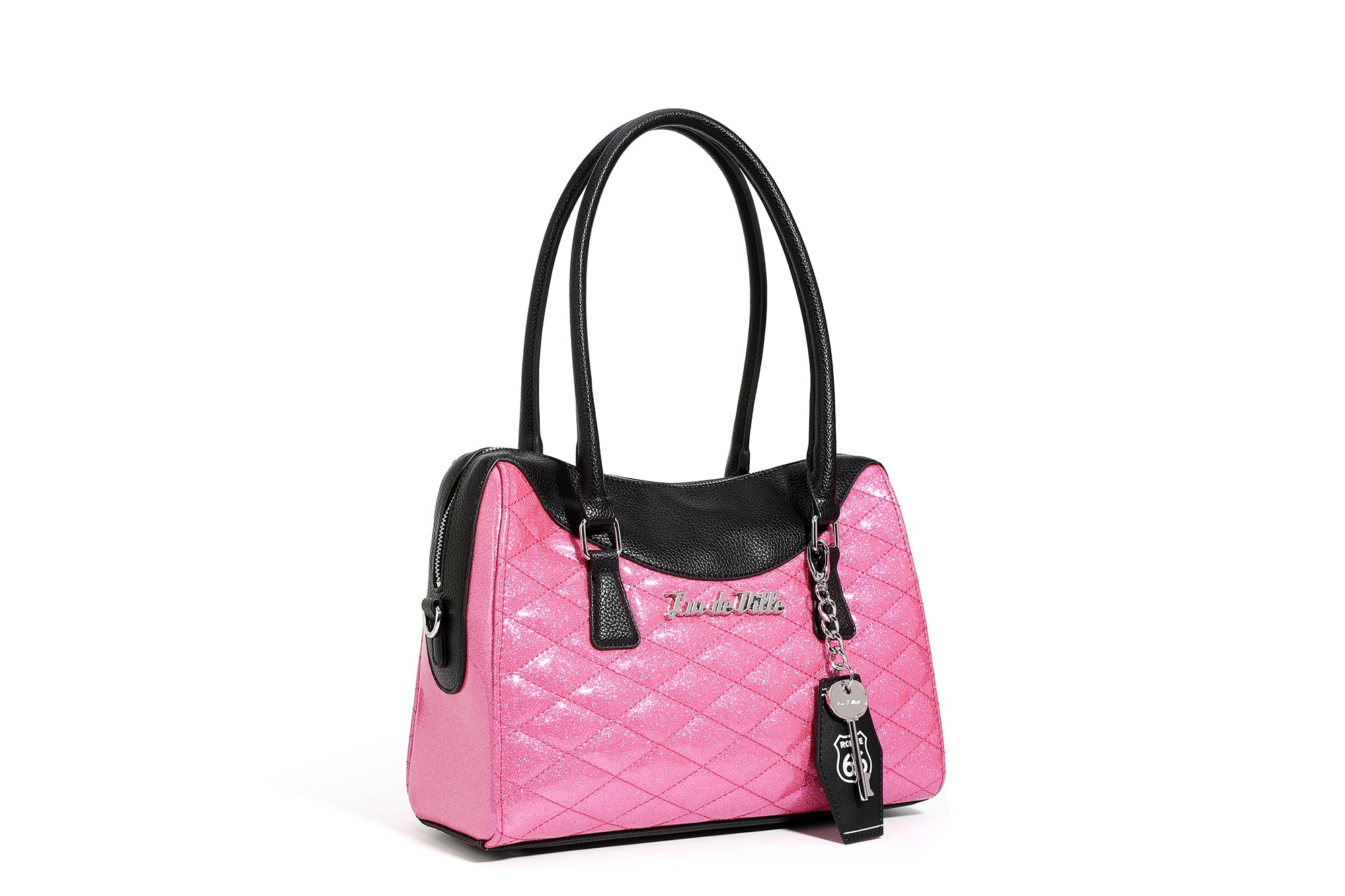 Black and Winkle Pink Sparkle Route 66 Tote – Lux de Ville