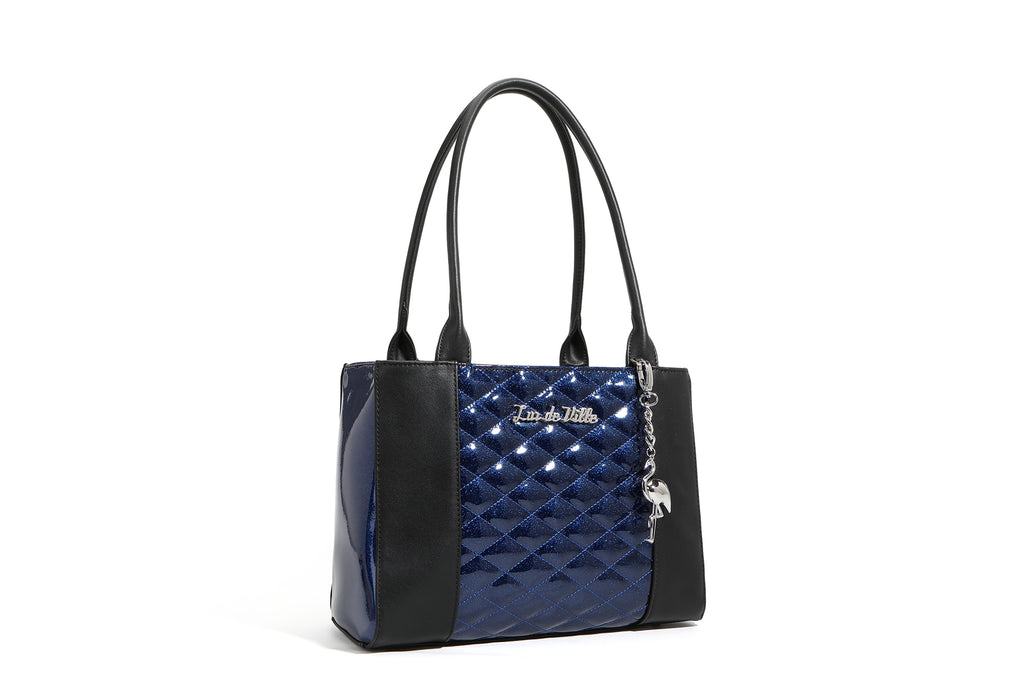 Black and Royal Blue Sparkle Cha Cha Tote - front