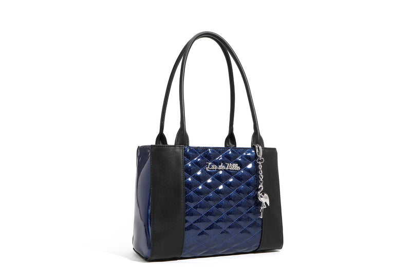 Black and Royal Blue Sparkle Cha Cha Tote - front