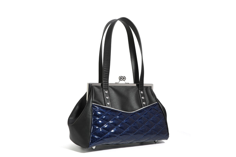 Black & Royal Blue Sparkle Femme Fatale Kiss Lock Back