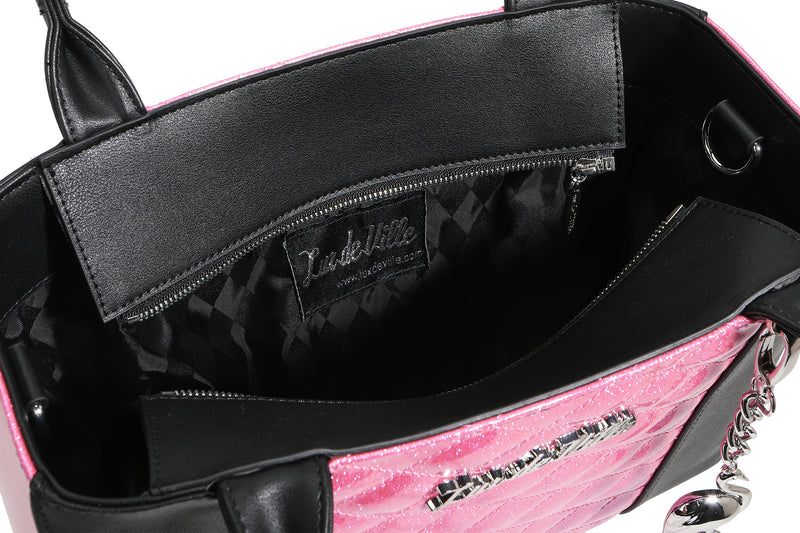 Black and Winkle Pink Sparkle Cha Cha Tote - inside