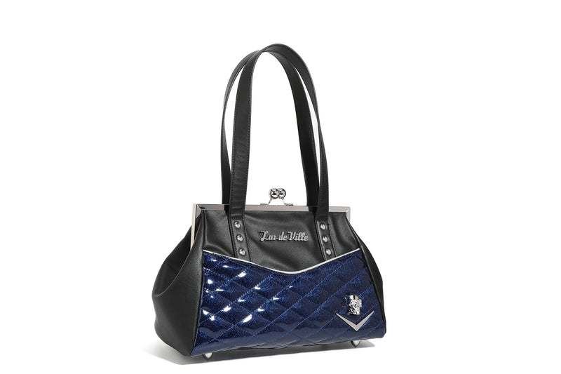 Black & Royal Blue Sparkle Femme Fatale Kiss Lock Front