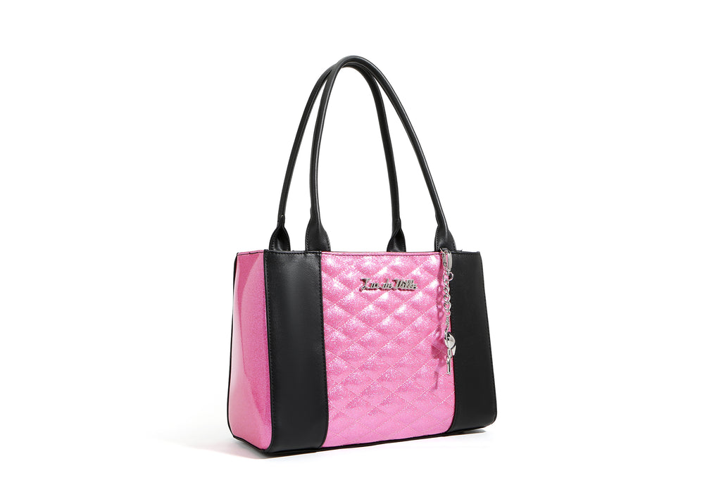 Black and Winkle Pink Sparkle Cha Cha Tote - Front