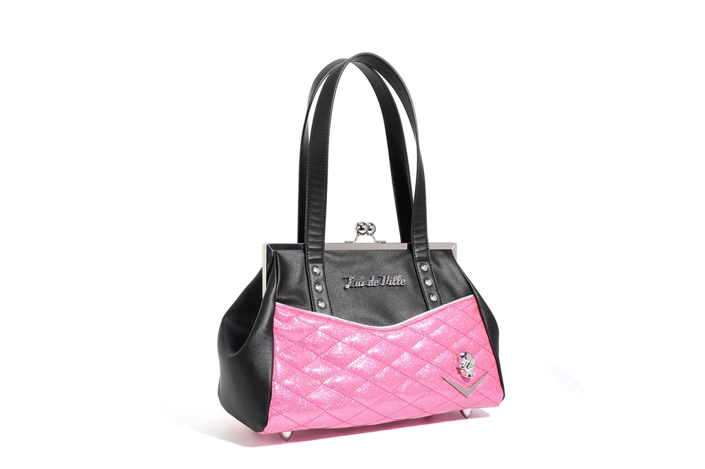 Black & Winkle Pink Sparkle Femme Fatale Kiss Lock Front