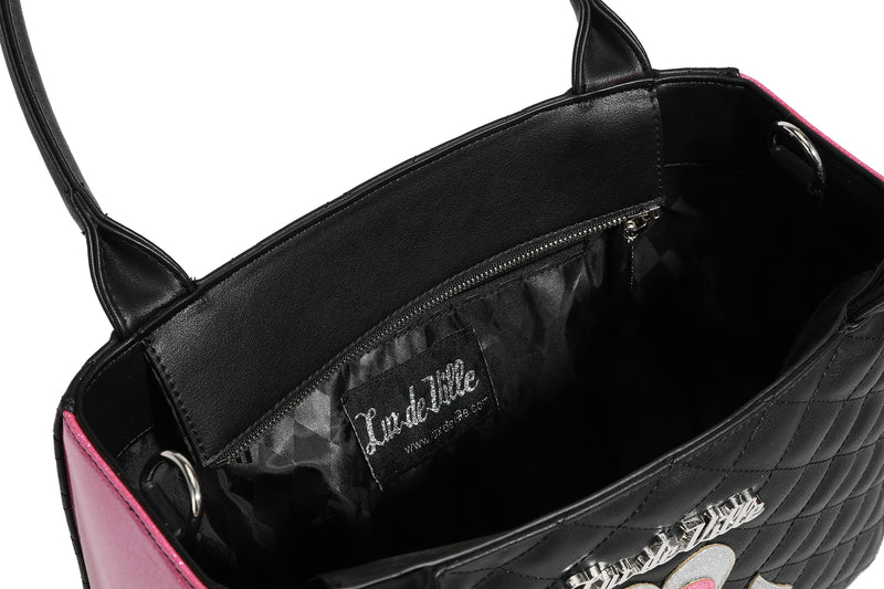 Black and Winkle Pink Sparkle Lucky Me Tote - Inside Lining