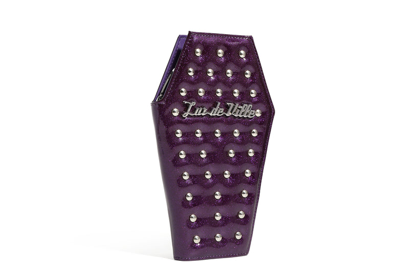 Poisonous Purple Studded Coffin Wallet - Front Angle