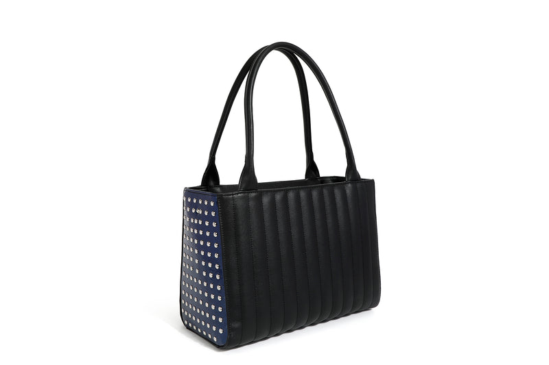 Black Matte with Royal Blue Sparkle Spider Web Medium Tote