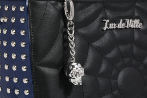 Black Matte with Royal Blue Sparkle Spider Web Medium Tote