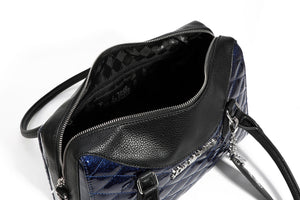 Black and Royal Blue Sparkle Route 66 Tote zipper