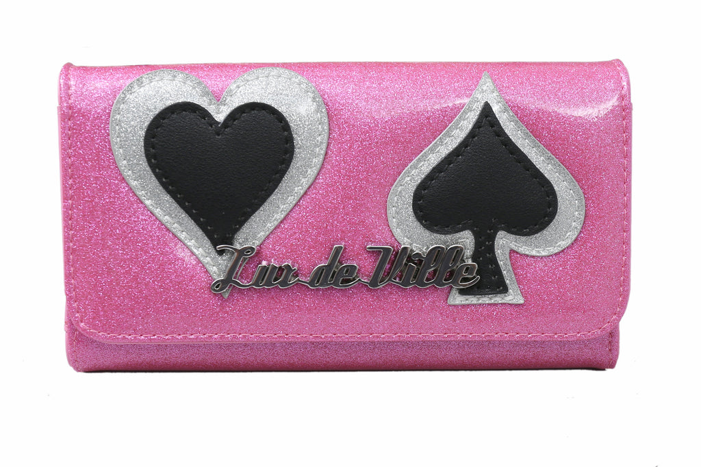 Card Suit Wallet - Winkle Pink Sparkle - Front
