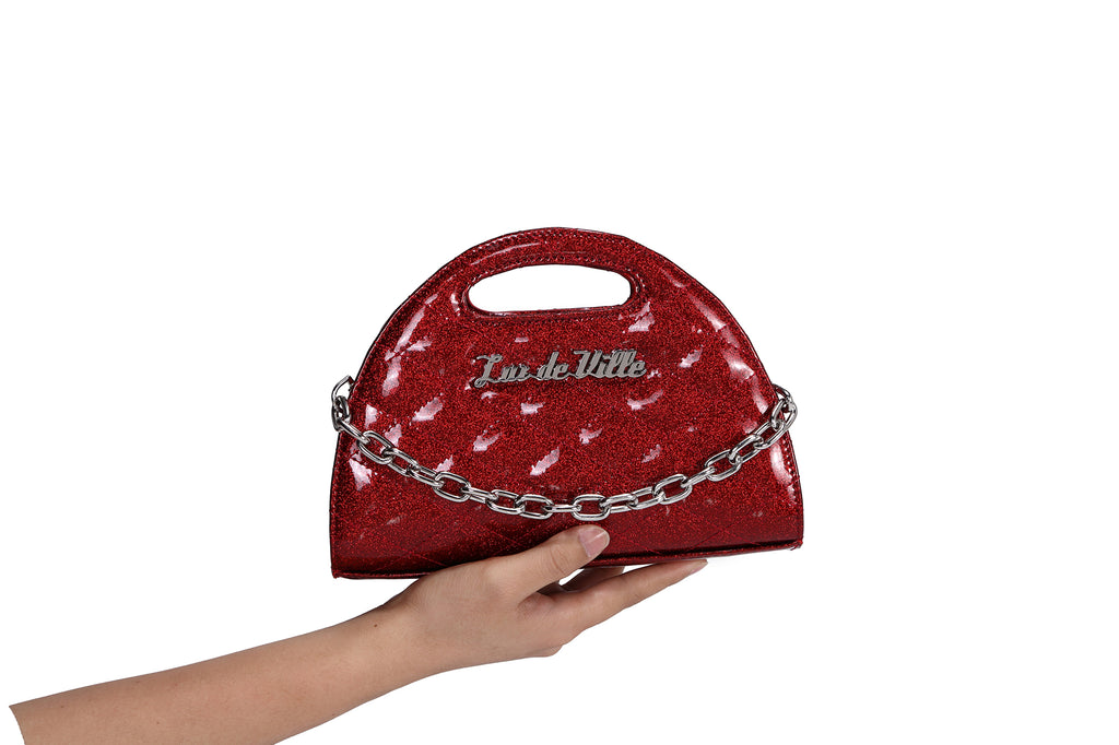 Red Rum Sparkle - Half Moon Tiny Tote - Size Reference
