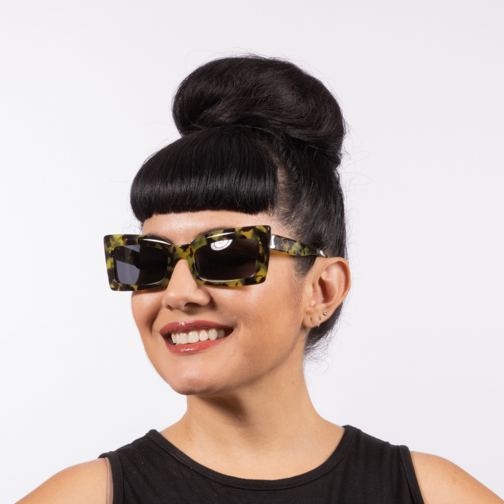 Ruby Sunglasses - Moss Tortoise Acetate Frame with Dark Lens