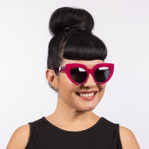 Dahlia Sunglasses - Hot Pink Acetate Frame - Oversized cat-eye is just delicious. Features the Lux de Ville logo on the inside of the arm and dark lenses.