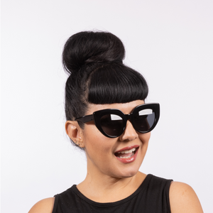 Dahlia Sunglasses - Black Acetate Frame - Oversized cat-eye is just delicious. Features the Lux de Ville logo on the inside of the arm and dark lenses.