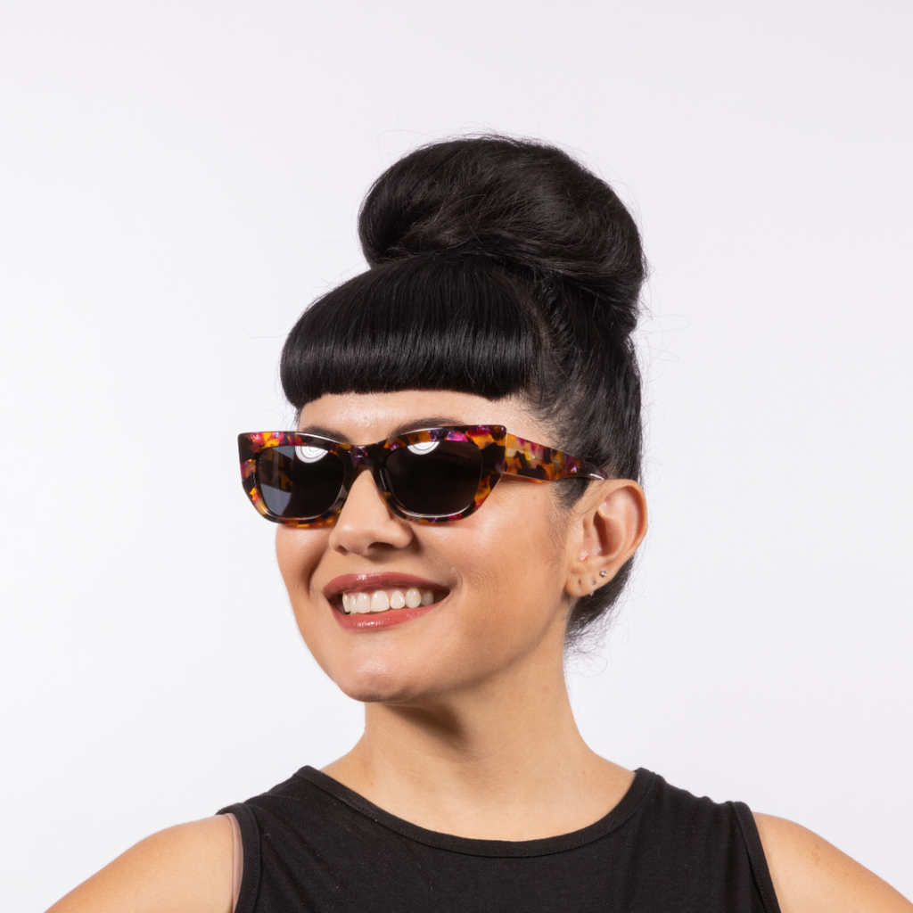 Constance Sunglasses - Jeweled Tortoise Shell Acetate Frame with Dark Smoky Lens