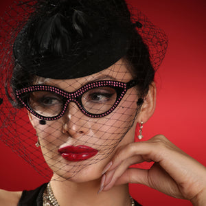 Auntie Mame Sunglasses Black with Pink Diamonds