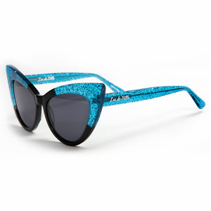Queen Bee Sunglasses Black and Villain Blue Sparkle