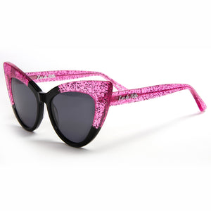 Queen Bee Sunglasses Black and Winkle Pink Sparkle
