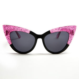 Queen Bee Sunglasses Black and Winkle Pink Sparkle