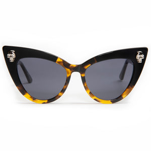 Queen Bee with Skulls Sunglasses Black and Gold Tortoise