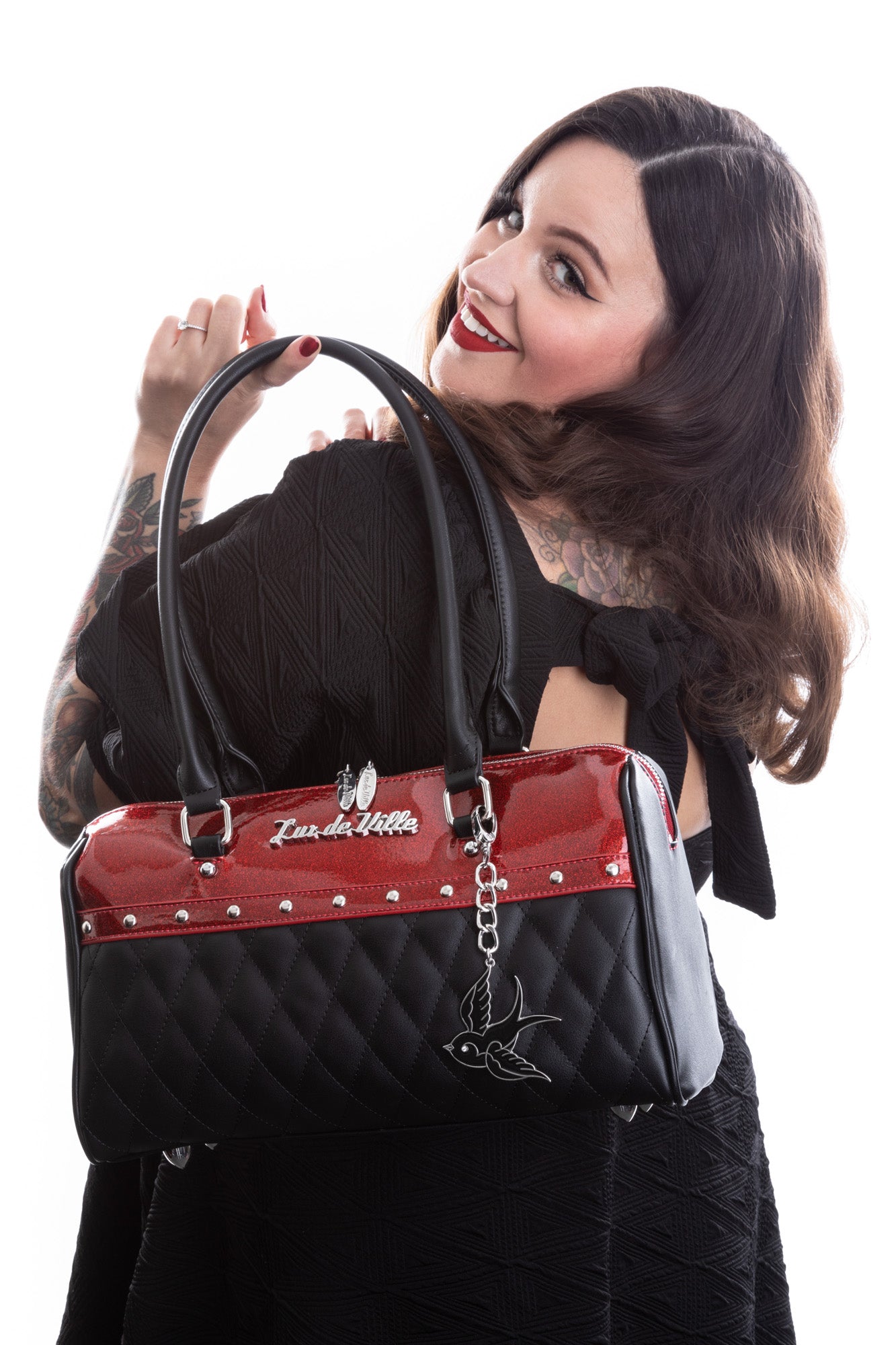 LUX DE VILLE MINI ATOMIC TOTE BLK/RED SPARKLE