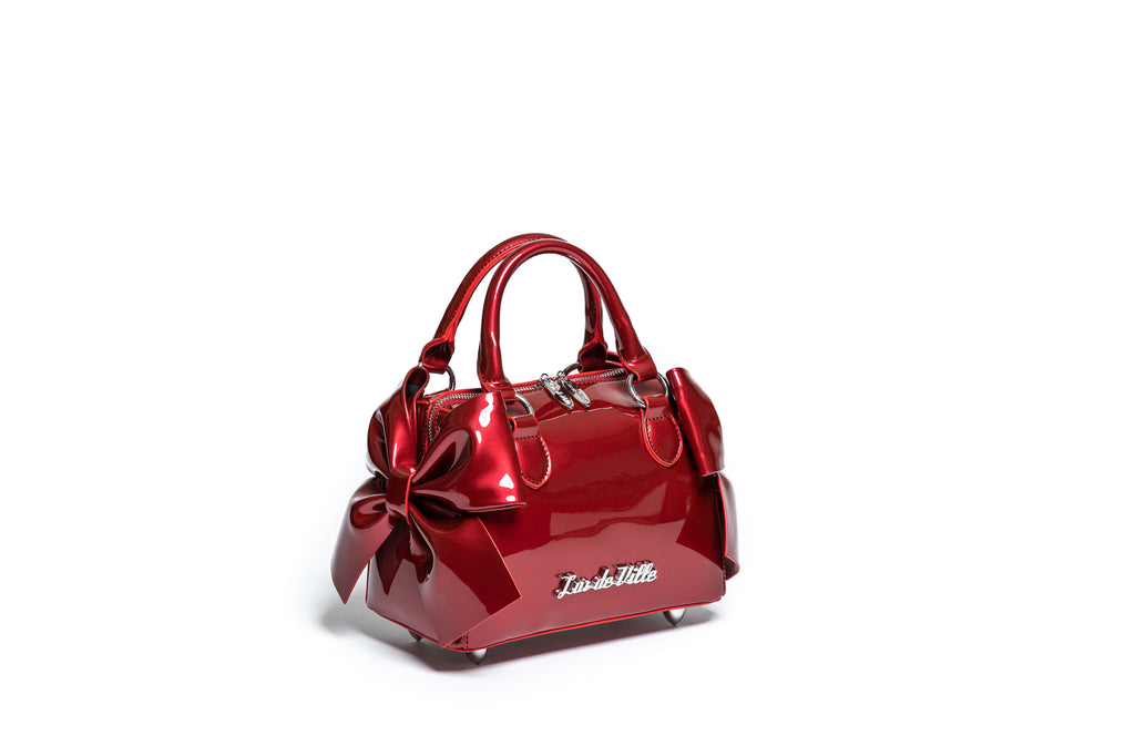 Red Shiny Mini Double Bow Tote