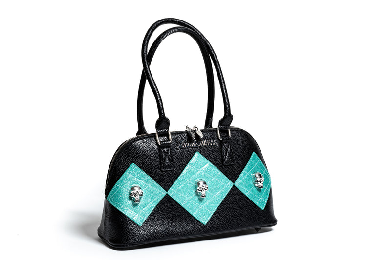 Black & Mermaid Blue Sparkle Harlequin Tote