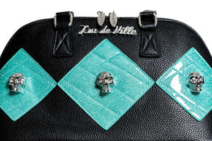 Black & Mermaid Blue Sparkle Harlequin Tote