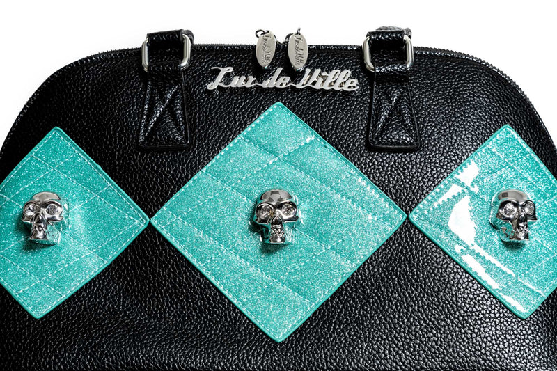 Black & Mermaid Blue Sparkle Harlequin Tote