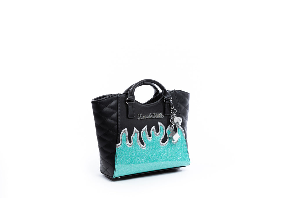 Black with Mermaid Blue Sparkle Mini Stardust Tote