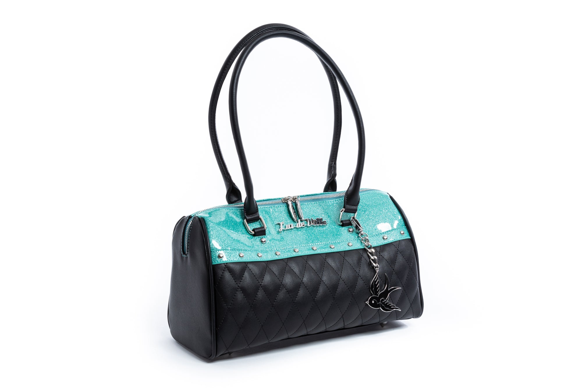 Mermaid Blue Sparkle & Black Double Bow Tote