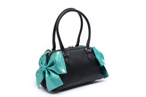 Mermaid Blue Sparkle & Black Double Bow Tote