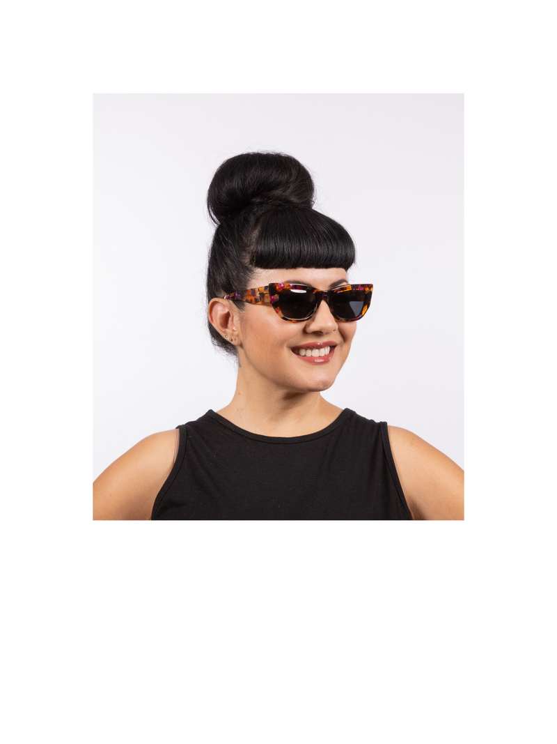 Constance Sunglasses - Jeweled Tortoise Shell Acetate Frame with Dark Smoky Lens
