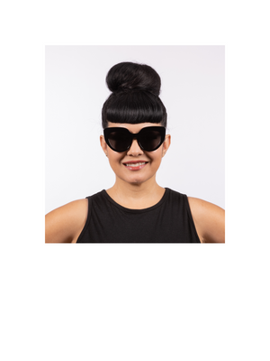 Dahlia Sunglasses - Black Acetate Frame - Oversized cat-eye is just delicious. Features the Lux de Ville logo on the inside of the arm and dark lenses.