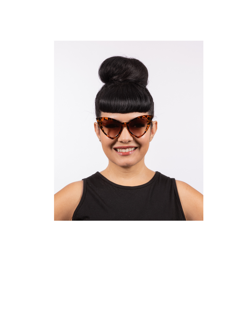 Victorian Sunglasses Retro Gothic Leopard Tortoise frame with cat-eye shape. Featuring UV400 protection, the Lux de Ville logo on the inside of the arm and all come with dark lenses.