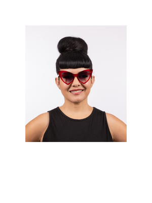 Victorian Sunglasses Retro Gothic Red Crystal frame with cat-eye shape. Featuring UV400 protection, the Lux de Ville logo on the inside of the arm and all come with dark lenses.